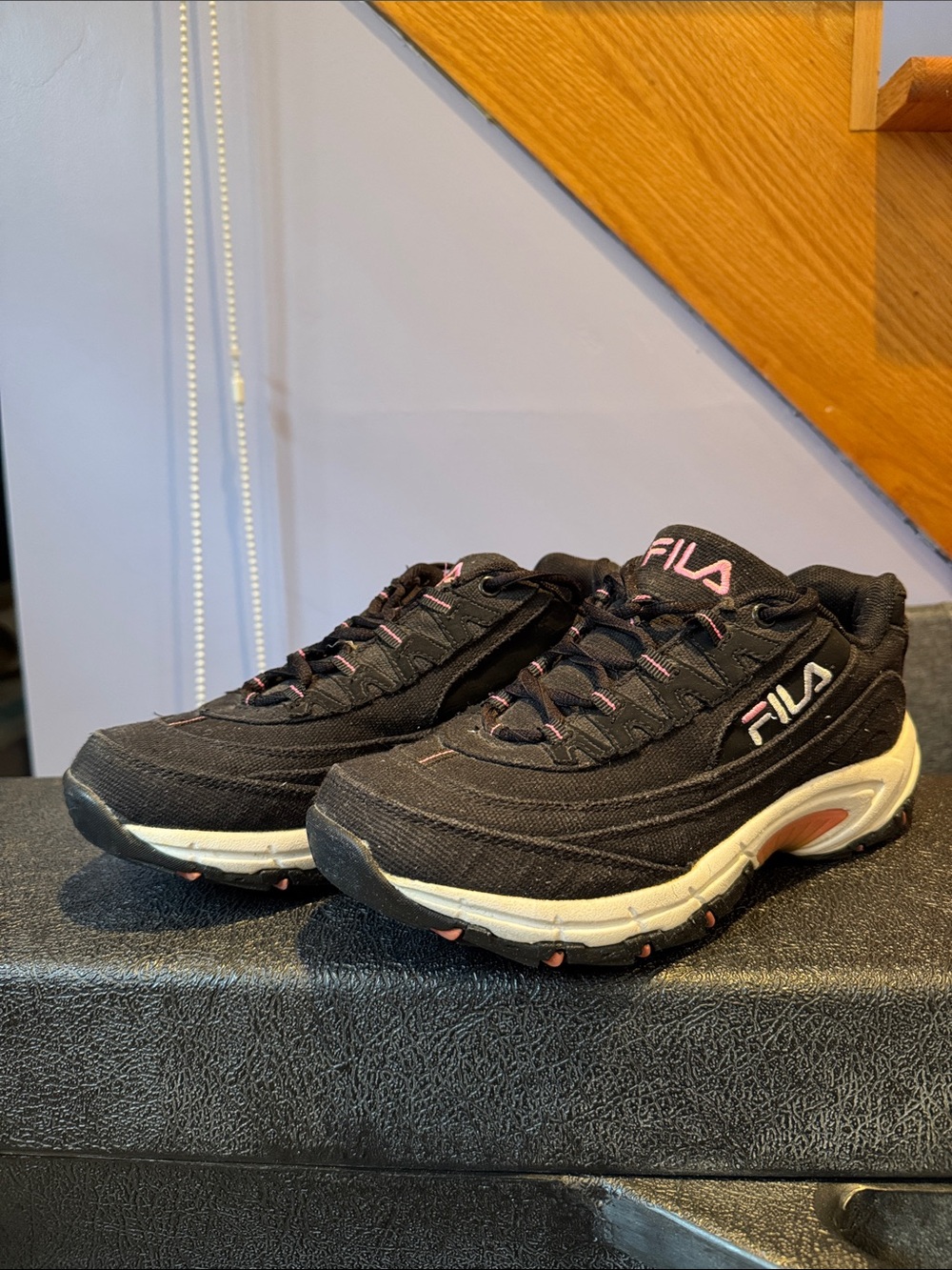 Fila Black Trainers with Pink and Cream Accents